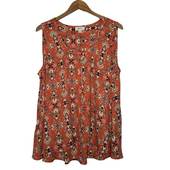 Style Co Sleeveless Top Size XL Floral Orange Button Front Scoop Neck Boho Hi Lo - Picture 1 of 7